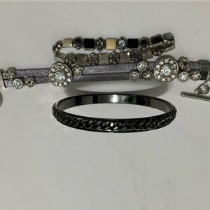 Mixed Silver and Black Multi-Strand Bracelet Set